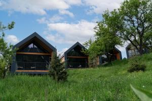 uma casa no topo de uma colina relvada em Qazaq Auyl Eco Hotel em Almaty