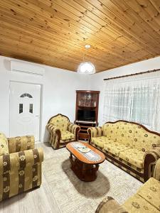 - un salon avec deux canapés et une table basse dans l'établissement Villa LIKAJ, à Berat