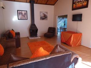 uma sala de estar com um sofá e uma lareira em Platinum Guesthouse em Klerksdorp