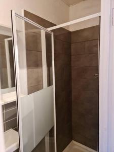 y baño con ducha y puerta de cristal. en Lovely One bedroom Aprt in central London en Londres