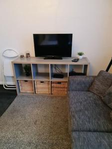 a living room with a couch and a flat screen tv at Lovely One bedroom Aprt in central London in London