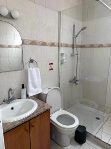 W łazience znajduje się toaleta, umywalka i prysznic. w obiekcie The Serenity Bungalow w mieście Anarita