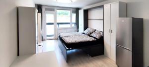 Posteľ alebo postele v izbe v ubytovaní Útulný apartmán v centru, s krásným výhledem