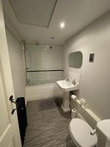 a bathroom with a toilet and a sink at Woodpecker Cottage in West Bretton