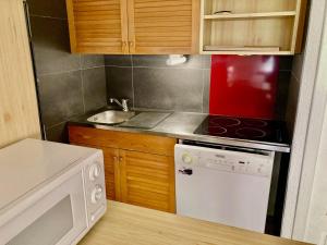 a small kitchen with a stove and a sink at Studio Valloire, 1 pièce, 4 personnes - FR-1-263-19 in Valloire