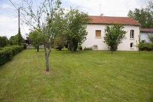 a small tree in a yard next to a house at Le Refuge - Gîte Familial in Saint-Angel