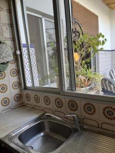 een wastafel in een keuken met een raam bij ROMI ORBA in Orba