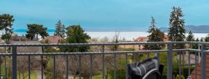 a view of the water from a balcony at Anton Apartmanház in Balatonfüred