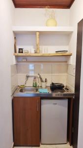 a small kitchen with a sink and a stove at Vojinovic Apartments in Budva