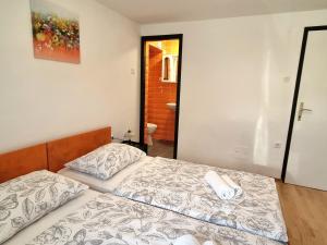 1 dormitorio con 2 camas y baño en Apartment Deni, en Skrbčići