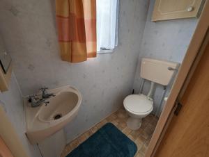 a small bathroom with a toilet and a sink at 55 Glenfinart Caravan Park in Dunoon +13 photos