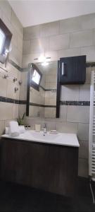uma casa de banho com um lavatório e um espelho em Anna Maria Apartment em Skala Marion