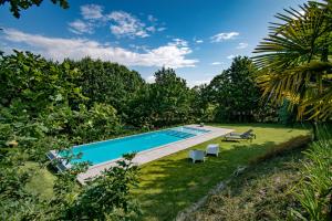 a swimming pool in the yard of a house at Villa Prendal Eco Living - Minho's Guest in Guimarães