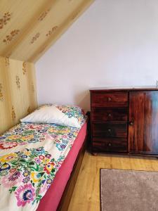 1 dormitorio con 1 cama y vestidor en Dom na Zaciszu en Koniaków