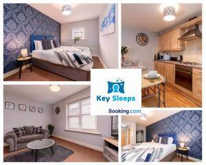 a collage of photos of a bedroom and a kitchen at One Bedroom Apartment At Keysleeps Short Lets Central Location Leisure Contractor Free Parking in Hull