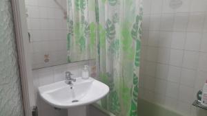 uma casa de banho com um lavatório e uma cortina de chuveiro em Corazón de Ponteareas em Ponteareas