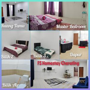 a collage of four pictures of a room at FS Homestay Cherating in Kuantan