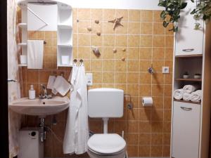 a bathroom with a toilet and a sink at Urlaub und Wellness im Fichtelgebirge in Warmensteinach