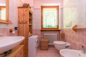 a bathroom with a sink and a toilet and a window at Condominio Orsa Maggiore 12 in Falcade