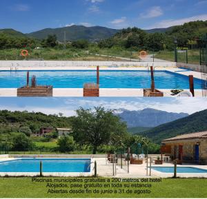 eine Collage von zwei Bildern eines Schwimmbads in der Unterkunft Apartamentos Turmo in Labuerda