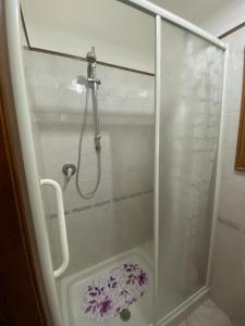 y baño con ducha y puerta de cristal. en Appartamenti San Vito, en San Vito