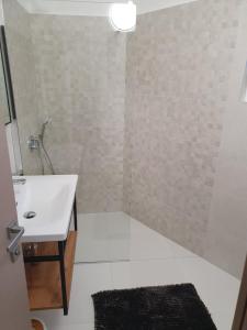 y baño con lavabo blanco y ducha. en 5 rooms apartman en Barbat na Rabu