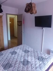 Schlafzimmer mit einem Bett und einem Flachbild-TV in der Unterkunft Appartement en residence in Les Angles