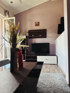 een woonkamer met een flatscreen-tv bij Apartments Vukalovic in Medulin