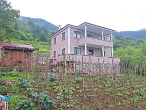 een huis met een hek voor een tuin bij ORTAKÖY VİLLA in Macka