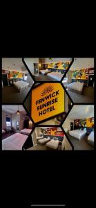 a collage of photos of a hotel room with beds at Fenwick Sunrise Hotel in Liverpool