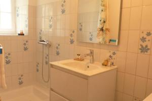 une salle de bain avec lavabo et douche dans l'établissement Crac’h, grande maison de vacances au calme, à Crach 39 autres photos