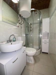 a bathroom with a sink and a toilet and a shower at Apartment Andrea in Baška Voda