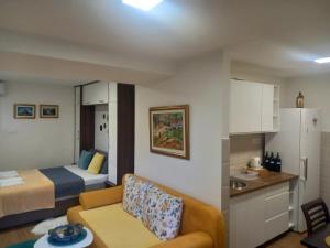 a small room with a bed and a couch and a kitchen at T&A Apartment in Rijeka Crnojevića +39 photos
