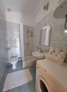 uma casa de banho com um lavatório, um WC e um chuveiro em Apartment Antonia em Vodice