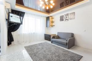 a living room with a chair and a television at Apartments on Polytech in Kyiv