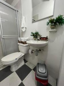 uma casa de banho com um WC e um lavatório em Hotel Boutique Santa Ana em Cartago