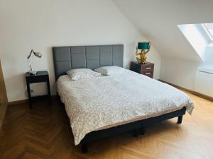 een slaapkamer met een groot bed en 2 nachtkastjes bij Élégant T4 Centre Reims/Parking Privé in Reims