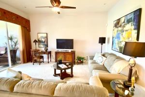 a living room with a couch and a tv at Luxury condo near Wiggins pass beach & park in Naples