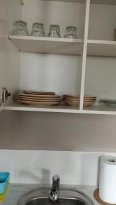 blat kuchenny ze zlewem i płytami na półkach w obiekcie charmant logement d'Amiens w Amiens