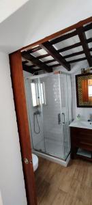 ein Bad mit einer Dusche, einem WC und einem Waschbecken in der Unterkunft Apartamento tranquilo en el centro de Conil in Conil de la Frontera