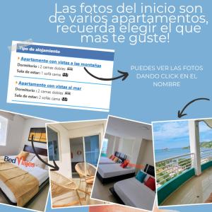un collage de fotos de una habitación de hotel en Apartamentos con vista al mar Brisa Marina Rodadero - by Bedviajes, en Santa Marta