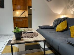 Un pat sau paturi într-o cameră la T2 plein centre au 1er étage avec parking privé