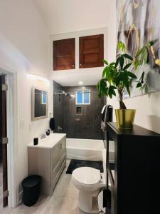 Fab lil home Central to all NOLA / near City Park في نيو أورلينز: حمام به مرحاض أبيض ومغسلة