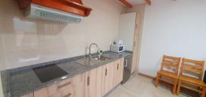 a kitchen with a sink and a counter top at Apartamentos Rurales El Castro TARAMUNDI in Taramundi