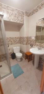a bathroom with a toilet and a sink at ALOJAMIENTOS EL CASTRO in Taramundi