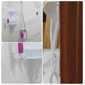 un collage de photos d'une salle de bains avec une brosse à dents. dans l'établissement Appartement à Bouznika à plage Dahomey, pré de plage bouznika, Bahia beach, à Bouznika