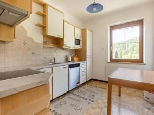 Holiday home in the ski area in Kötschach-Mauthen في Laas: مطبخ مع أجهزة بيضاء ونافذة