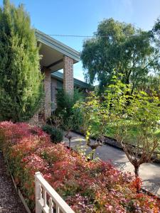 un jardin avec des fleurs en face d'une maison dans l'établissement Nixon House, à Benalla