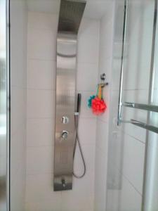 een douche in een badkamer met een glazen deur bij Aux 3 P'tits Wallons in Middelkerke +16 foto's