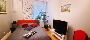 - un salon avec un canapé et une télévision dans l'établissement Eksporta 10, LUX, à Riga